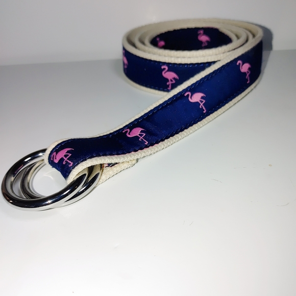 J Crew Womens Med/LG Double Ring Pink Flamingo Motif Belt Adjustable Cotton Belt - Picture 9 of 10